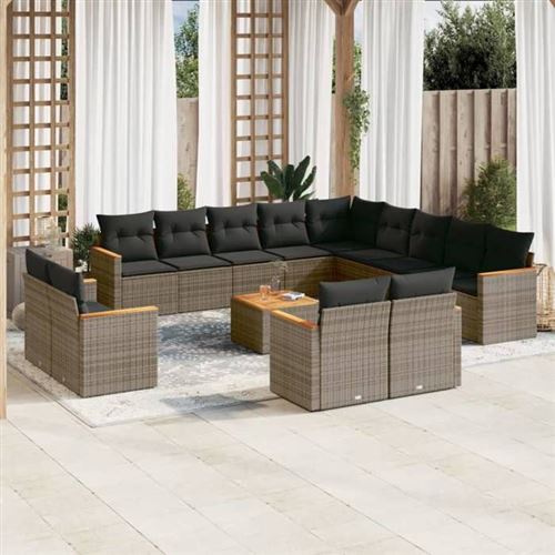  Vidaxl Salon De Jardin Avec Coussins 14 Pcs Gris R&eacute;sine Tress&eacute;e