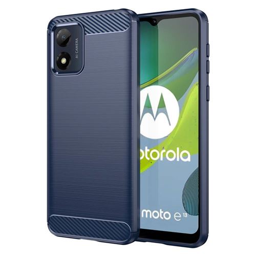 Coque pour Motorola Moto E13 - housse etui silicone gel carbone + film ecran - BLEU FONCE - htdmobiles
