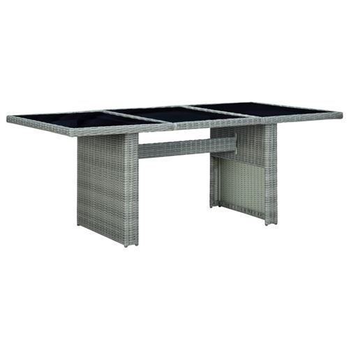 Table de jardin Gris clair R&eacute;sine tress&eacute;e et verre tremp&eacute;