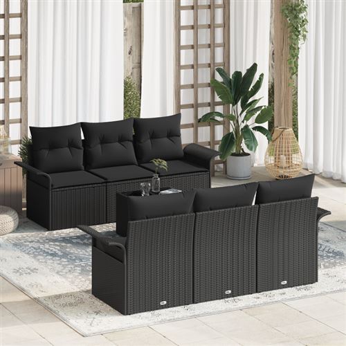vidaXL Ensemble de canapé de jardin 7 pièces Noir polyrotin