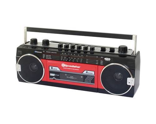 Lecteur de cassettes portable Roadstar RCR-3025EBT/RD touche sensitive, fonction enregistrement, avec microphone rouge, noir