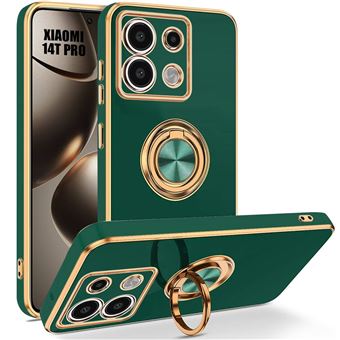 Coque pour Xiaomi 14T Pro - Protection Silicone Souple avec Anneau 360° Rotatif - Vert Nuit - BOOLING - 1