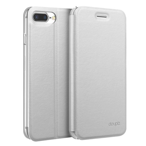 doupi Deluxe FlipCover pour iPhone 7 Plus / 8 Plus (5,5 pouces), Magnétique Style Livre Étui de Protection avec Support, Blanc