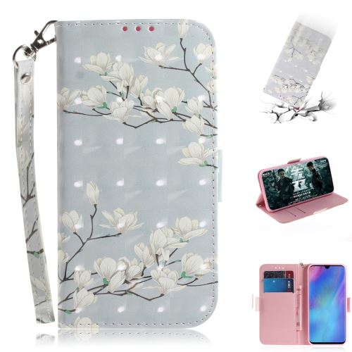 Etui en PU impression de motifs décor points lumineux fleurs blanches pour votre Huawei P30 Pro