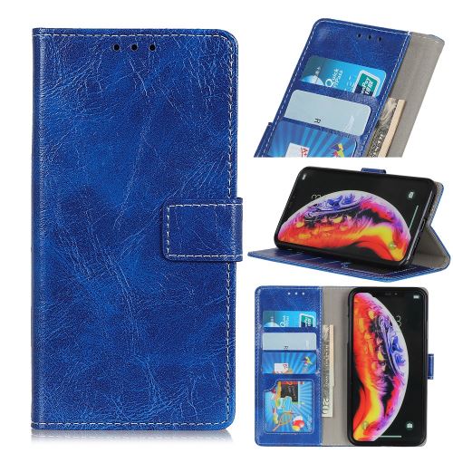 Etui en PU crazy horse vintage bleu pour votre OnePlus 7