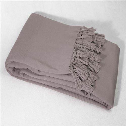 Jete de canape a franges 180 x 220 cm coton tisse lana Taupe
