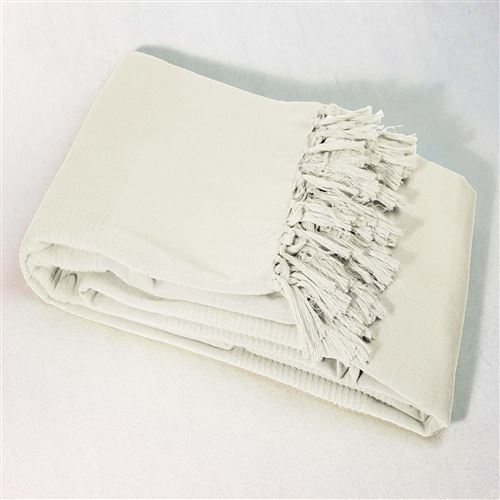 Jete de canape a franges 220 x 240 cm coton tisse lana Naturel
