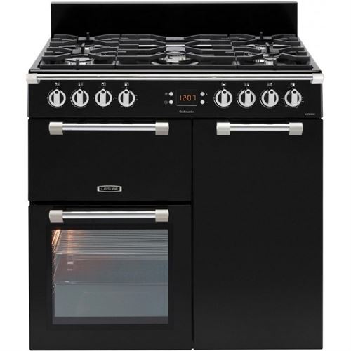 Leisure Cookmaster CK90F324K - Cuisinière (four à deux étages) - pose libre - largeur : 90 cm - profondeur : 60 cm - hauteur : 90 cm - avec système auto-nettoyant - noir