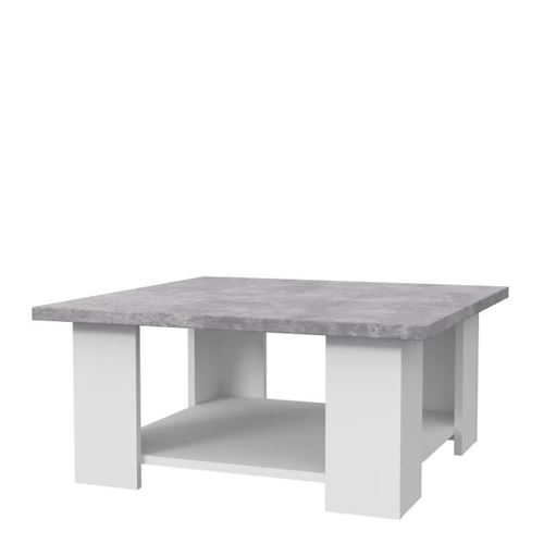 PILVI Table basse - Blanc et béton gris clair - L 90 x P 90 x H 31 cm