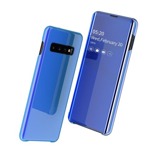 Etui en PU surface de miroir de la fenêtre de vue bleu pour votre Samsung Galaxy S10