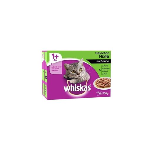 Whiskas Sachets Fraicheur En Sauce - 4 Varietes Viandes Et Poissons - Pour Chat Adulte Sterilise - 12 X 100 G X4
