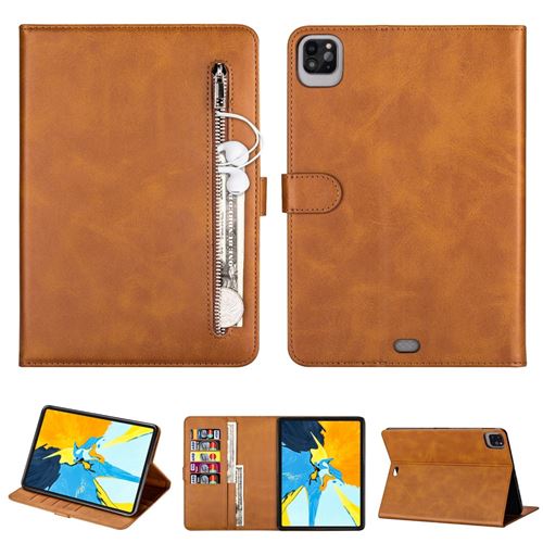 Etui en PU poche zippée avec support marron pour votre Apple iPad Pro 11 pouces (2018)/iPad Pro 11 pouces (2020)