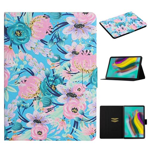 Etui en PU impression de motifs de fleurs avec support et porte-cartes fleur rose pour votre Samsung Galaxy Tab S6 SM-T860/T865