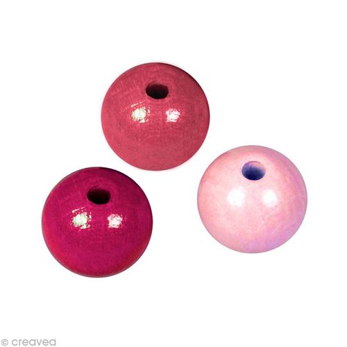 Perle en bois couleur 8 mm - Assortiment Rose x 82