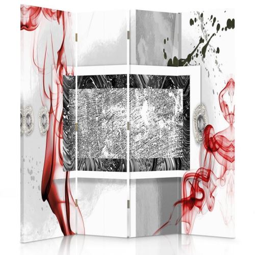 Feeby Paravent 4 parties une face Diviseur de pièce déco intérieur, Abstraction Blanc Rouge Noir 145x150 cm