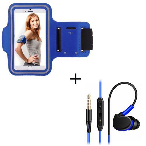 Pack Sport pour WIKO U FEEL PRIME Smartphone (Brassard de Sport + Ecouteurs Sport INTRA-AURICULAIRE avec Micro) Courir T4 (BLEU)