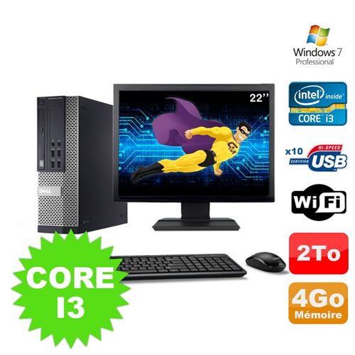 Pc dell optiplex 990 sff i3-2120 3.3ghz 4go 2000go dvd wifi w7 ecran 22' État correct - Dell reconditionné disponible sur Fnac