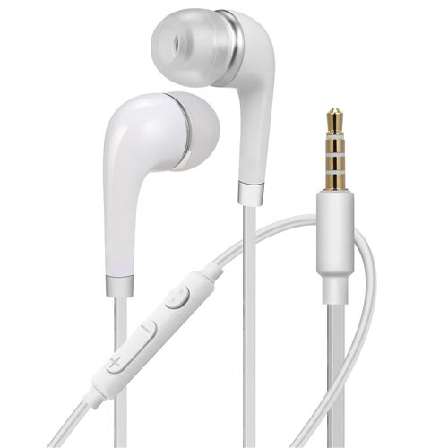 Ecouteurs Filaires Jack 3.5mm Son Clair Micro et T&eacute;l&eacute;commande C&acirc;ble Plat Blanc