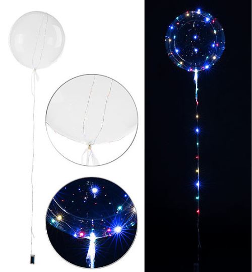Ballon transparent Ø env. 20 cm avec guirlande à 40 LED - Colorées