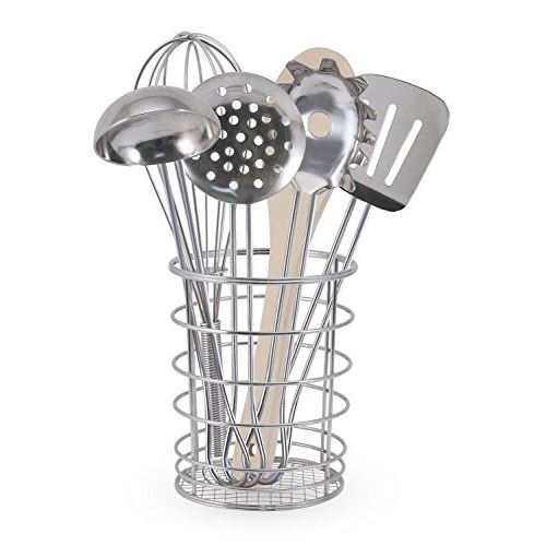 Melissa Doug Stir and Serve Cooking Utensils (7 pcs) - Stainless Steel and Wood