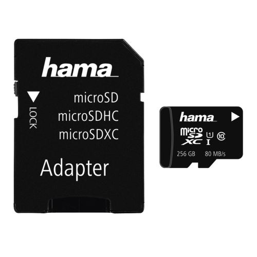 MicroSDXC 256GB classe 10 UHS-I 80 MB/s + adaptateur/photo