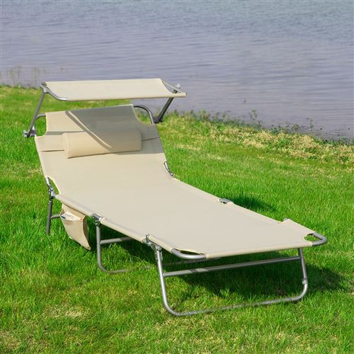 Chaise Longue Bain de Soleil Transat de Relaxation Pliant Chaise de Camping Inclinable, Pliable et Réglable avec Pare Soleil,SoBuy OGS48-MI