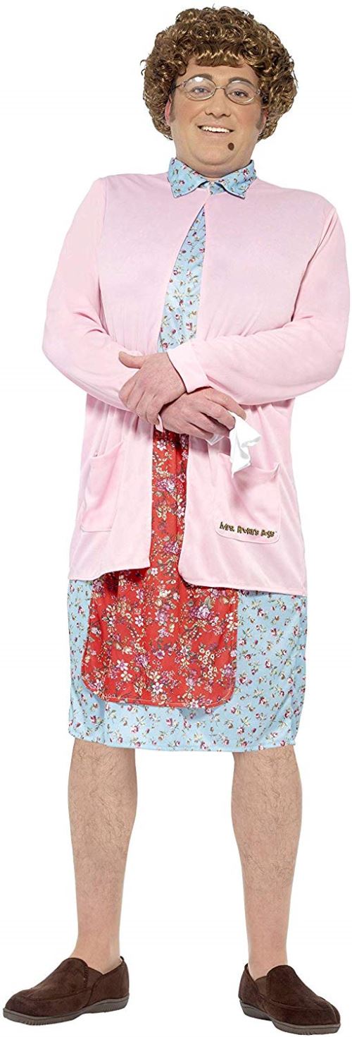 Smiffys Licenciado oficialmente Costume matelassé Mrs Brown, Rose, Robe, gilet, perruque, lunettes, mouchoir et