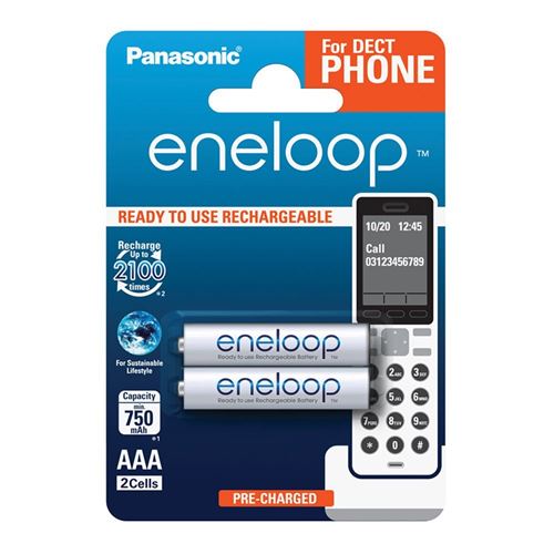 Panasonic de Eneloop BK 4mcce/ft-2de Ready To Use Ni-MH AAA Micro, Lot de 2, batterie, 750 mAh Blanc 2100 Cycles