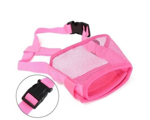 Meilleurs prix pour Réglable Chien Mesh Muselière Masque Museau Nylon à Bouche Anti Aboiement Morsure Sécurité à Chiot Puppy Rose XL