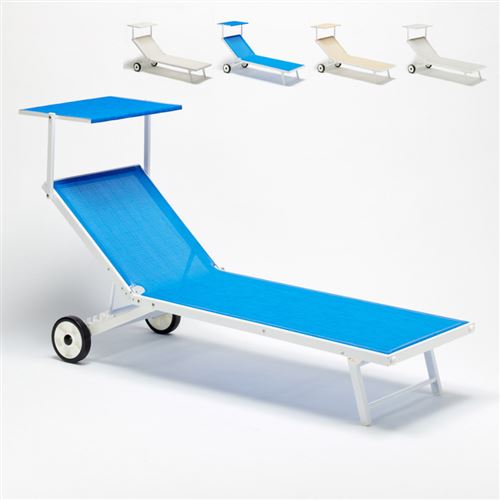 Beach and Garden Design - Bain de soleil avec roues transat aluminium jardin piscine Alabama, Couleur: Bleu