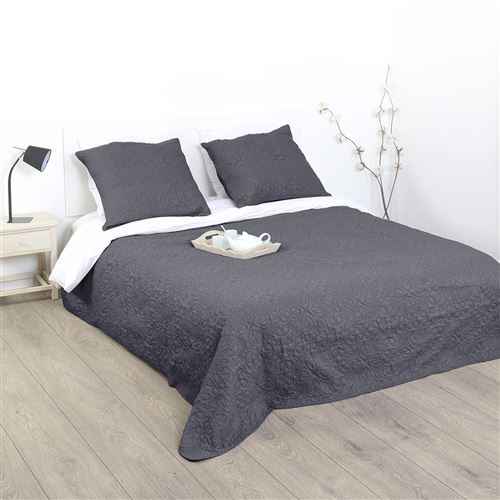 Dessus de lit et 2 taies Arabesque - 260 x 240 cm. - Gris foncé