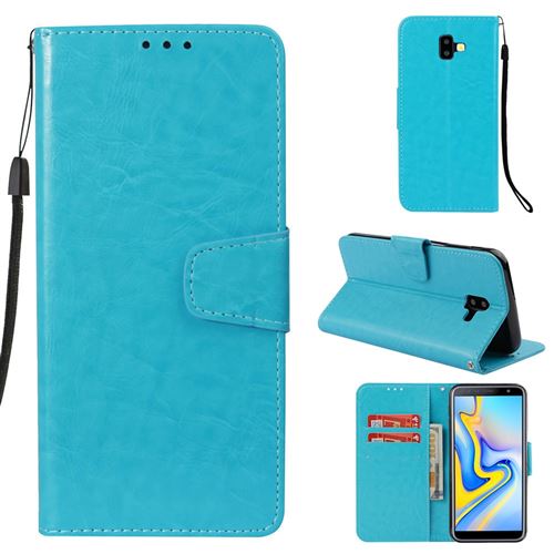 Etui en PU poli à l'huile vintage bleu pour votre Samsung Galaxy J6 Plus/J6 Prime