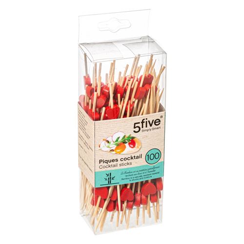 Piques cocktail coeur - Lot de 100 - Bambou - Rouge