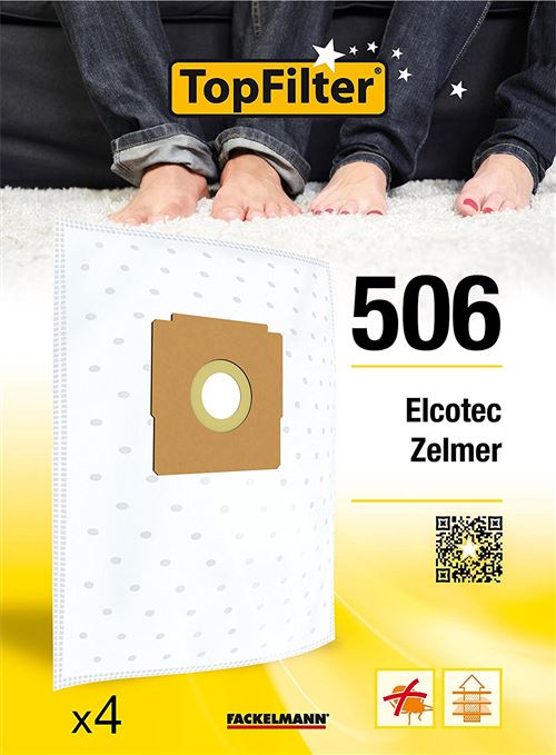 TopFilter 506, 4 sacs aspirateur pour Elcotec et Zelmer boîte de sacs d'aspiration en non-tissé, 4 sacs à poussière (30 x 26 x 0,1 cm)