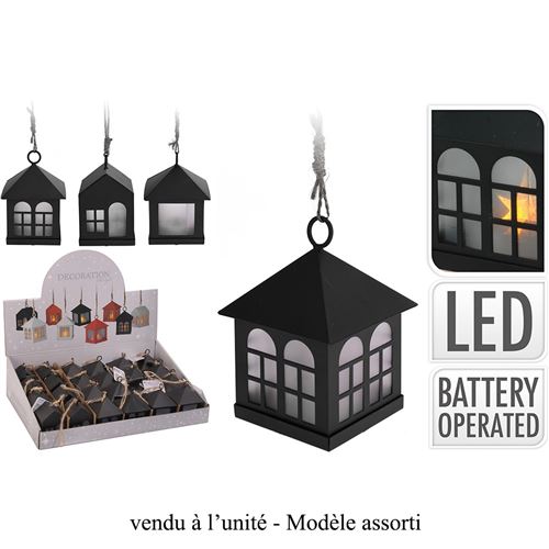 lanterne maison métal noir led 6x8cm blanc chaud - Modèle aléatoire - XX8310510