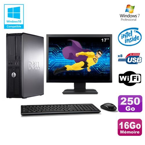 PC Dell Optiplex 780 Dt Intel E5200 2,5Ghz 16Go 250Go WiFi Win 7 Ecran 17'