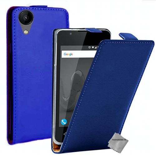 Housse etui coque pochette PU cuir fine pour Wiko Sunny 2 avec verre trempe - BLEU