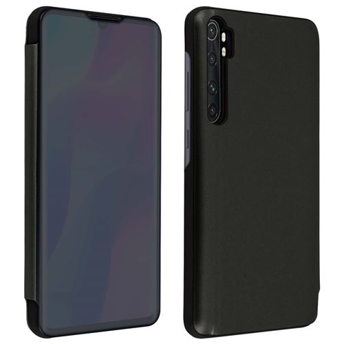 Avizar Housse Xiaomi Mi Note 10 Lite Clapet Translucide Design Miroir Support noir