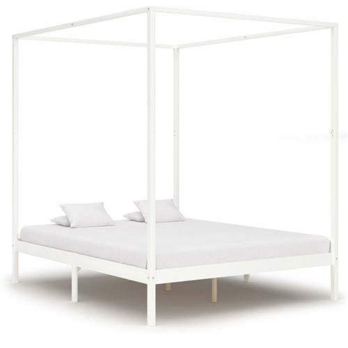 vidaXL Cadre de lit à baldaquin Blanc Bois de pin massif 160 x 200 cm