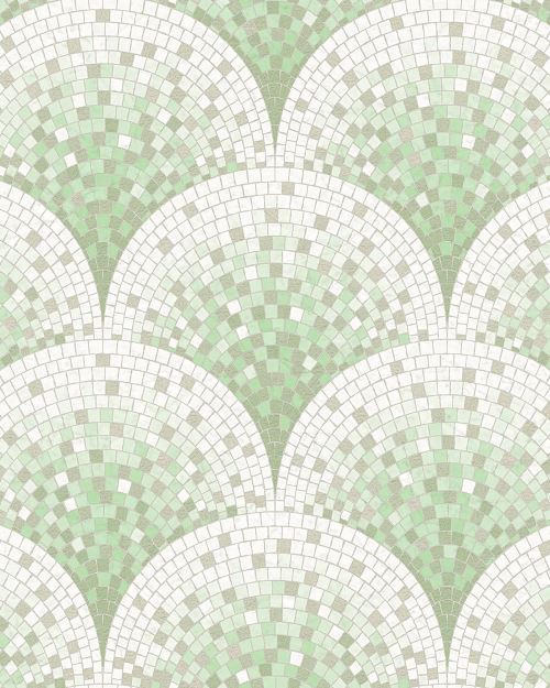 Profhome BA220045-DI Papier peint aspect pierre carrelage brillant vert blanc 5,33 m2