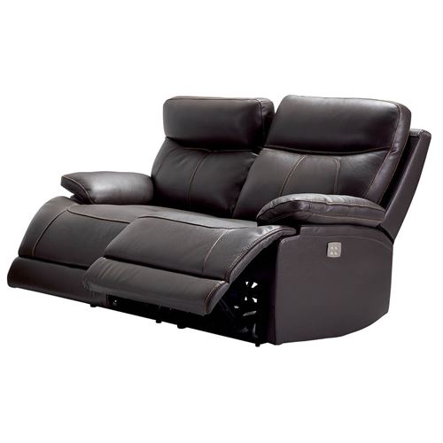 CORDOUE - Canap&eacute; Relax Electrique 2 Places Cuir Marron - Altobuy