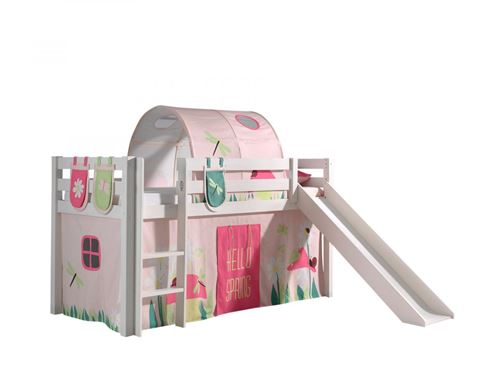 Lit mi-hauteur 90x200 toboggan sommier inclus housse spring blanc