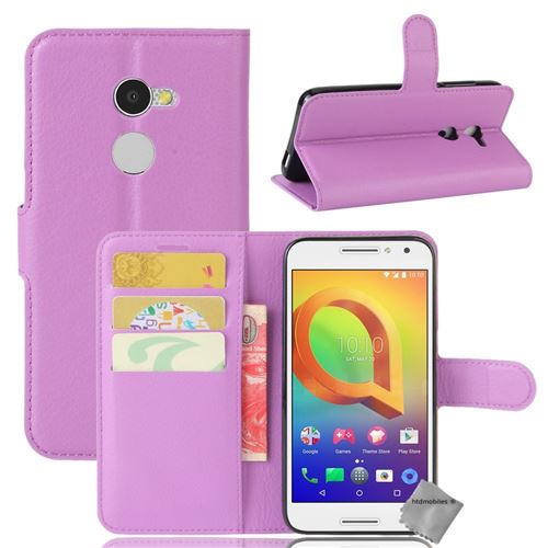 Housse etui coque pochette portefeuille pour Alcatel A3 avec verre trempe - MAUVE