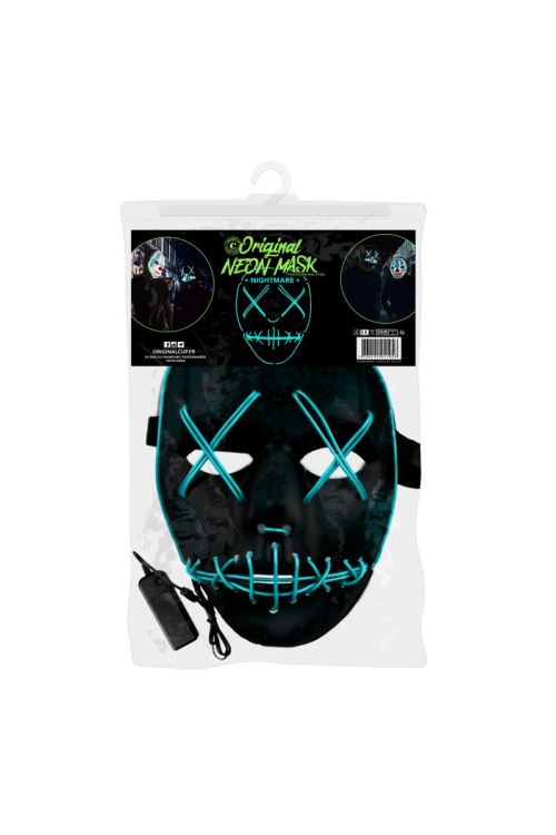 Masque Neon Nightmare Lumineux Halloween - Noir - Taille Unique