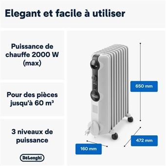 De'Longhi RadiaS TRRS 0920 - Radiateur à huile - mobile - blanc