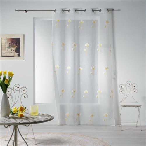 Panneau a oeillets 140 x 240 cm voile sable brode flower Jaune