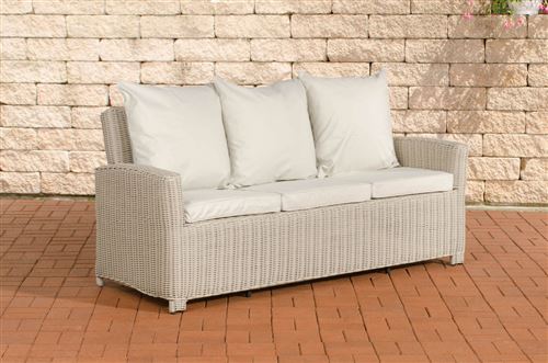 Canapé de Jardin 3 places Fisolo Fibres de polyrotin rond , Blanc perle/Blanc crème