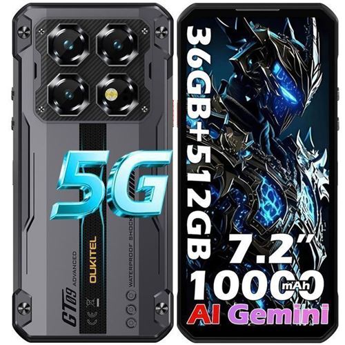 OUKITEL Smartphone robuste  WP60 5G 36Go (12+24) RAM 512Go ROM,7.2"" 120Hz,10000mAh,Noir