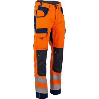 Pantalon de travail Polarisation haute visibilité, multipoches et poches genouillères - Orange/Marine - T44 - LMA - 1679 T44 - 1
