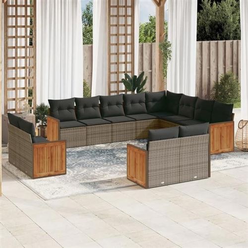 VIDAXL  Salon De Jardin Avec Coussins 12 Pcs Gris R&eacute;sine Tress&eacute;e